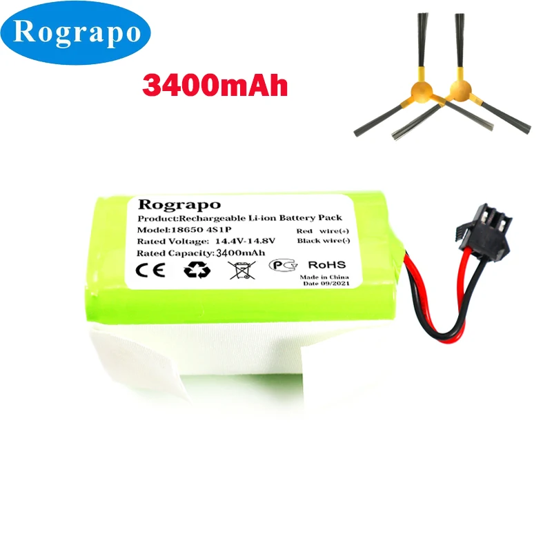 New 3400mAh Li-ion Battery with Side Brush For Neatsvor X500, X520, X600, Mamibot EXVAC660 Robotic Vacuum Cleaner Parts