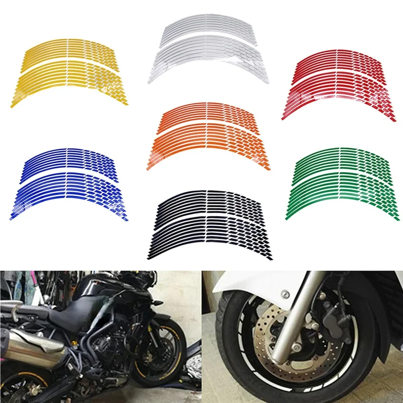 16pcs 17"18"19" Motorbike Tire Decals Trim Strips for Yamaha Suzuki Kawasaki Motorcycle Car Wheel Sticker Reflective Rim Tape