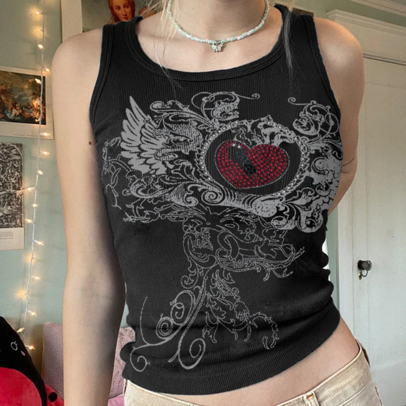 

Women Tank Top Summer Vintage Clothes Y2k Corset Crop Top Cyber Tee Gothic Aesthetic Grunge Fairy Core 90s Ropa Fairycore
