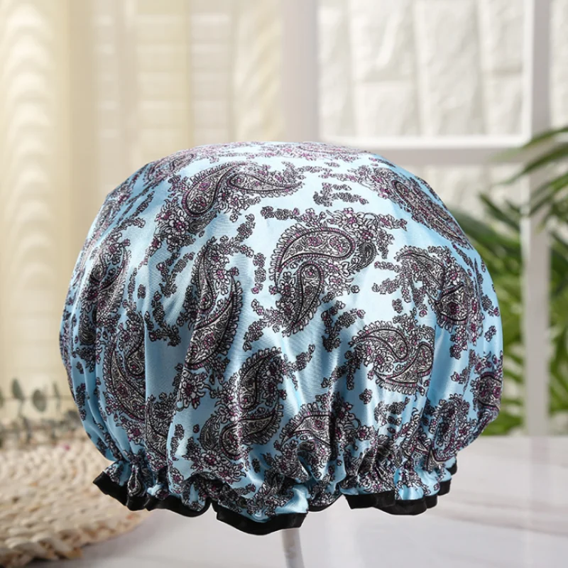 1Pc Thick Waterproof Bath Hat Double Layer Shower Hair Cover Women Supplies Shower Cap Bathroom silk bonnet Satin Bonnets wrap