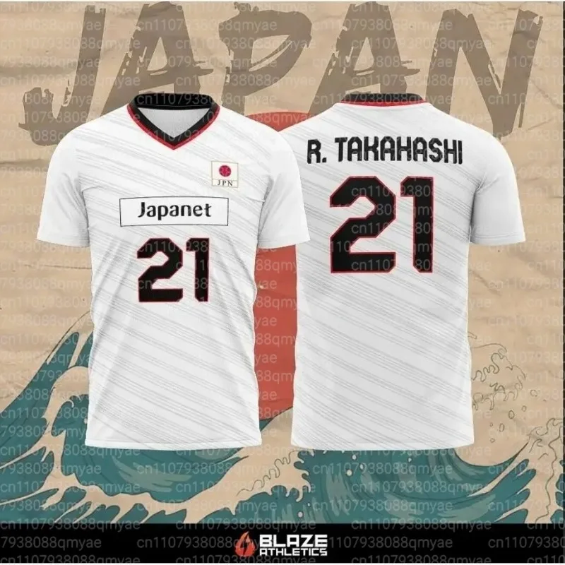Japanischer Volleyball-Anzug für Eltern und Kinder, R. Takahashi 21 Ishikawa 14, Sport und Freizeit, atmungsaktives, schnell trocknendes, lockeres T-Shirt – Detail 6