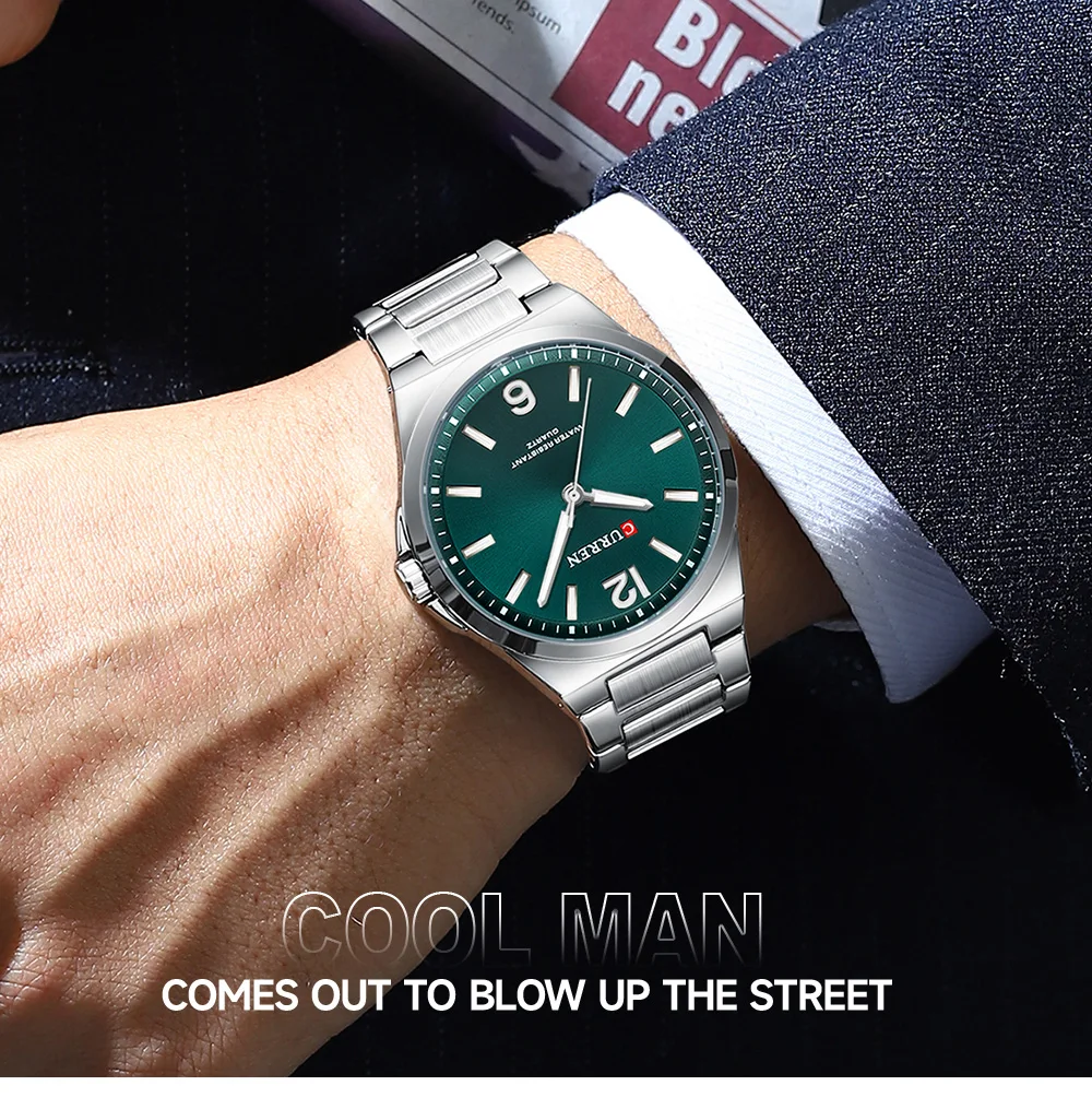 CURREN Minimalist Business Watch for Men Classic Quartz Black Wristwatch with Stainless Steel Band Luminous Hands Waterproof