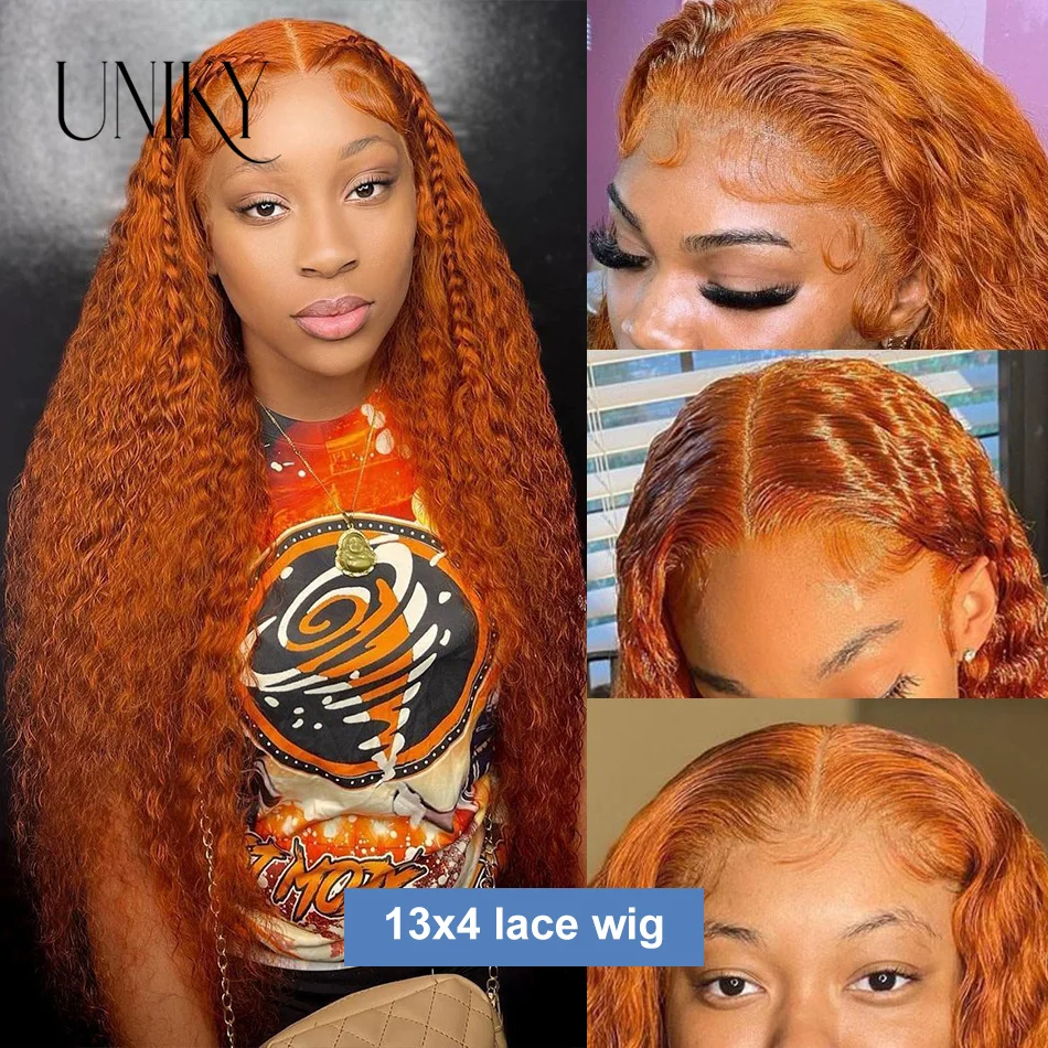 30 Inch Ginger Orange Kinky Curly 13x4 Lace Frontal Wigs For Women Transparent Lace Front Human Hair Wig 4X4 Curly Deep Wave Wig