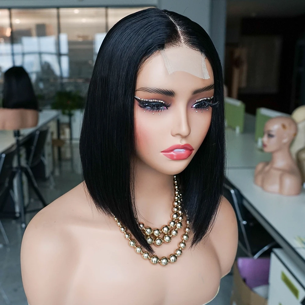 180% Double Drawn 2*6 Lace Bob Wigs Vrigin Vietnamese Human Hair Deep Middle Part Hairline Bone Straight Short Bob Wig KissHair human hair wig