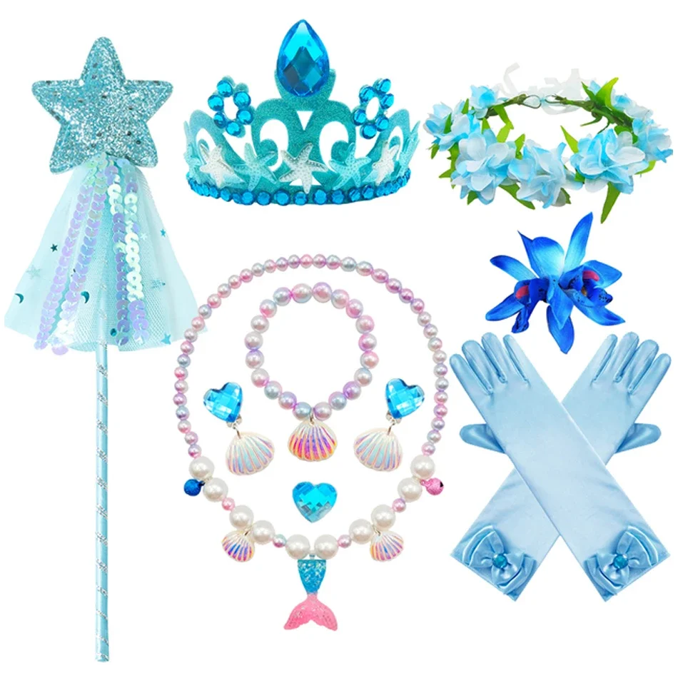 Cosplay Accessories Hair Accessories Children Jewelry Set for Mermaid Gloves Wand Crown Necklace Braid Princess Dress Clothing Halloween Birthday