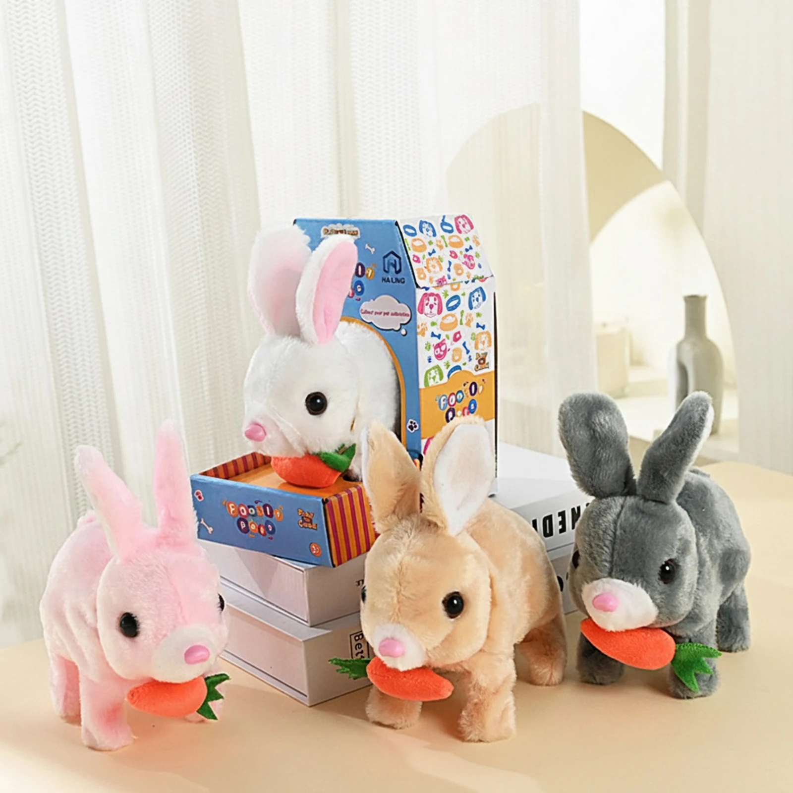 인터랙티브 전자 애완동물 움직이는 귀와 코를 가진 사실적인 토끼 인형, 어린이를 위한 부활절 선물