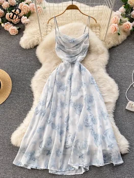 SINGREINY Women Floral Spaghetti Strap Dress Elastic Ruched Sexy Hollow Backless Party Dress Summer Boho Vacation Beach Sundress 1