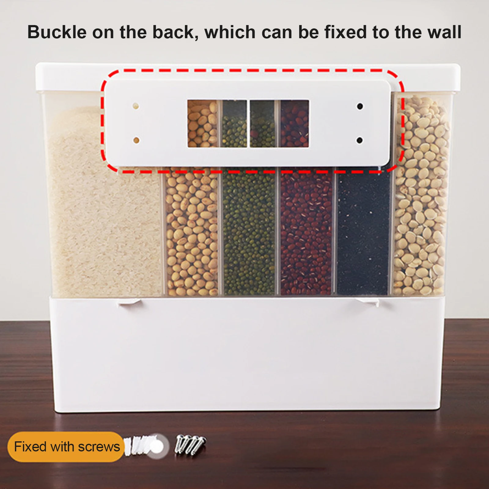 Rice Dispenser Storage Jars Grain And Wall Mounted Dry Food Container Cereal Item 6-in-1