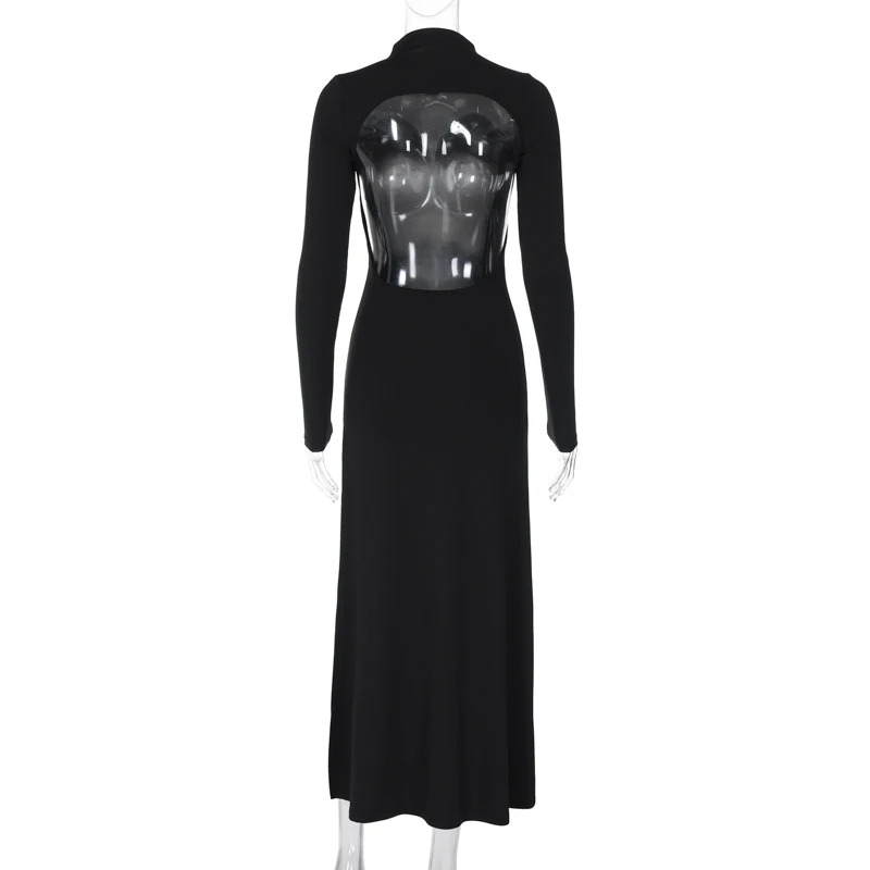 Elegant Basic Long Sleeve Solid Hole Backless Slit Split Women'S Dresses Party Club Evening Wholesale Winter Clothes