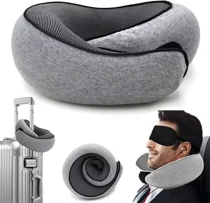 Ergonomic Memory Foam Travel Neck Pillow with 360° Support & Portable Storage Bag