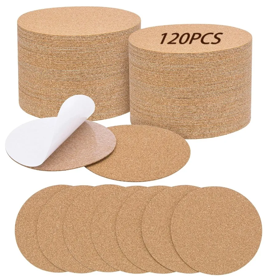 120PCS Self-Adhesive Cork for Coasters 3.74" Round Coasters for Crafts Drinks and Home Tabletop Decoration Easy to Customize Ma