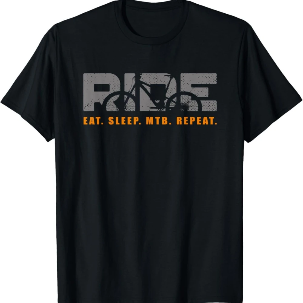 Herren Motocross Grafik-T-Shirt - RIDE Eat Sleep MTB Repeat Design Mountain Sticker Mittlere Dehnbarkeit Regular Fit Freizeit-T-Shirt