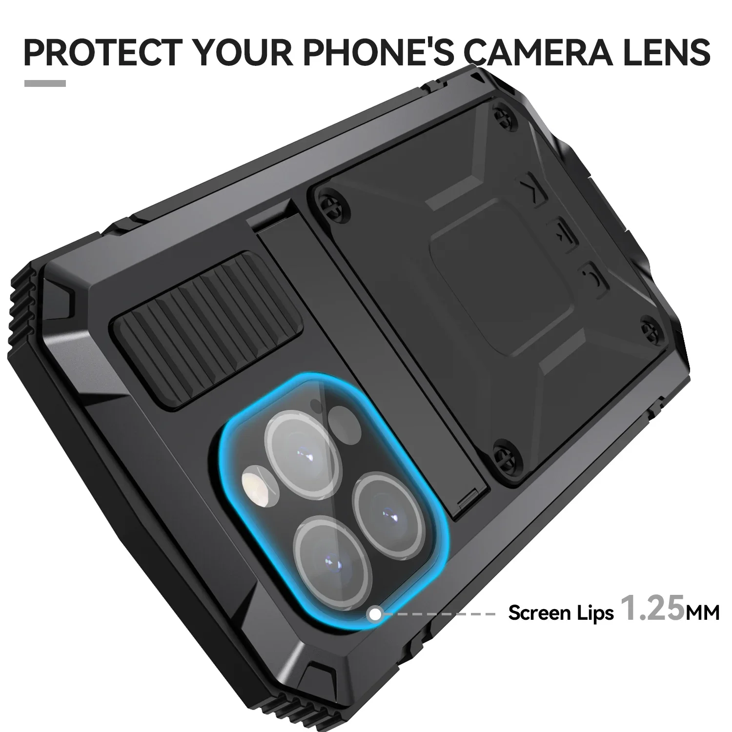 The heavy duty shock-resistant aluminum metal case is suitable for the iPhone 15 Pro Max 15 Plus military screen protector stand