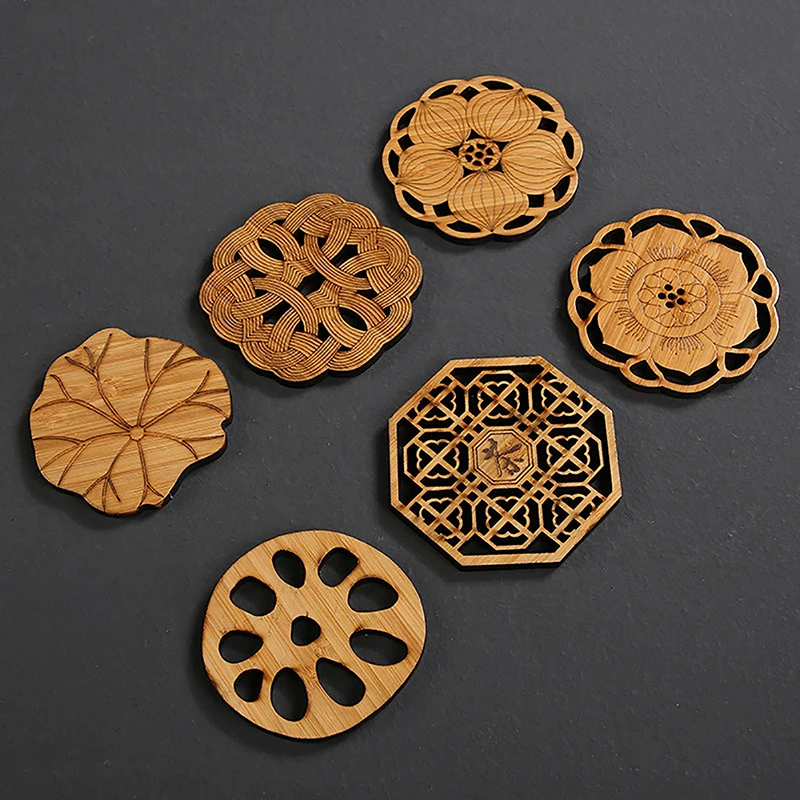 

Creative Lotus Flower Drink Coasters Wooden Round Cup Mat Table Mat Tea Coffee Mug Placemat Home Decoration Kitchen Accessories