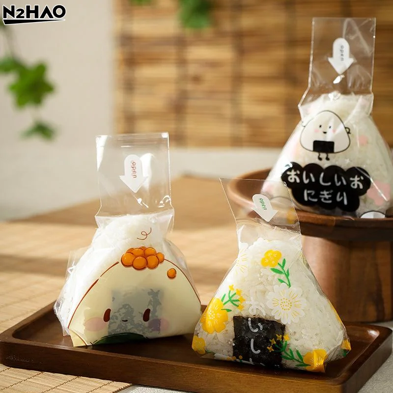 100Pcs 스시 가방 사랑스러운 일본식 삼각형 쌀 공 일회용 포장 가방 스시 만들기 금형 도시락 액세서리