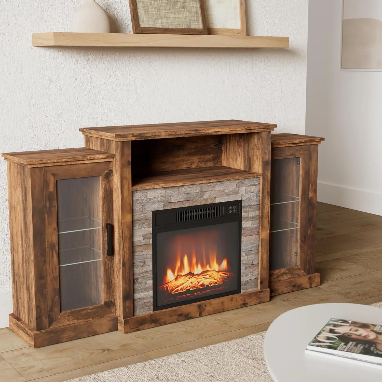 Electric Fireplace TV Stand for TVs Up to 65 Inches, 18-inch Fireplace Insert with APP Control, Remote Control, 16 Color Lights 2