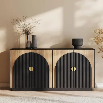 65 Inch Fluted Buffet Cabinet with Storage, Symmetrical Arc Accent Large Console Table for Dining Room, Kitchen Cabinets 1