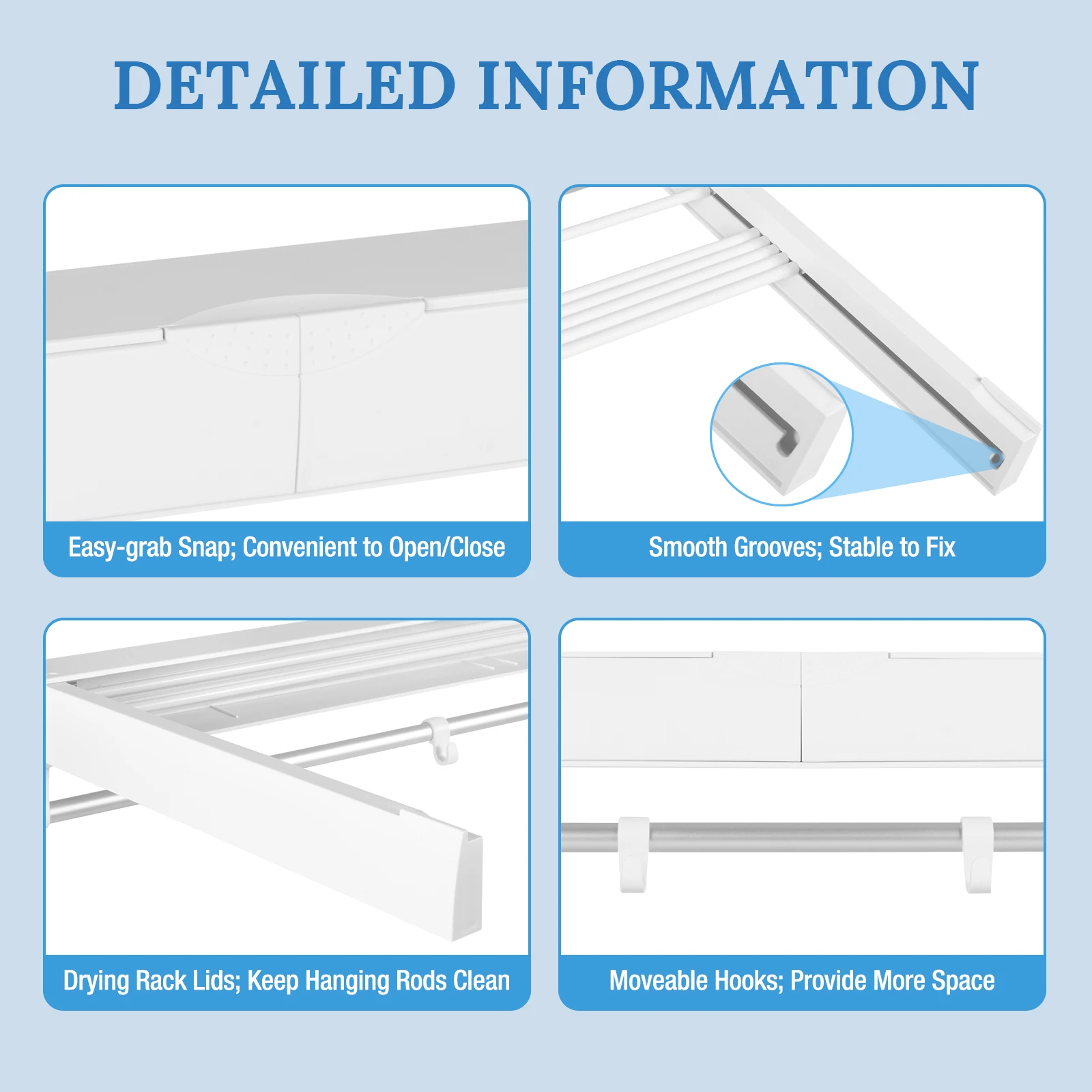 ABS Material Retractable Clothes Drying Rack For Indoors or Outdoors, Wall-Mounted Clothing Dryer Hanger 6