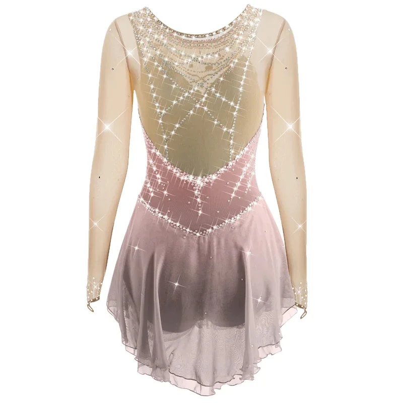

Multi-color Shiny Figure Skating Dress For Kids Girls Ballet Women Dance Skirt Long Sleeve Ice Skating Clothes With Rhinestones