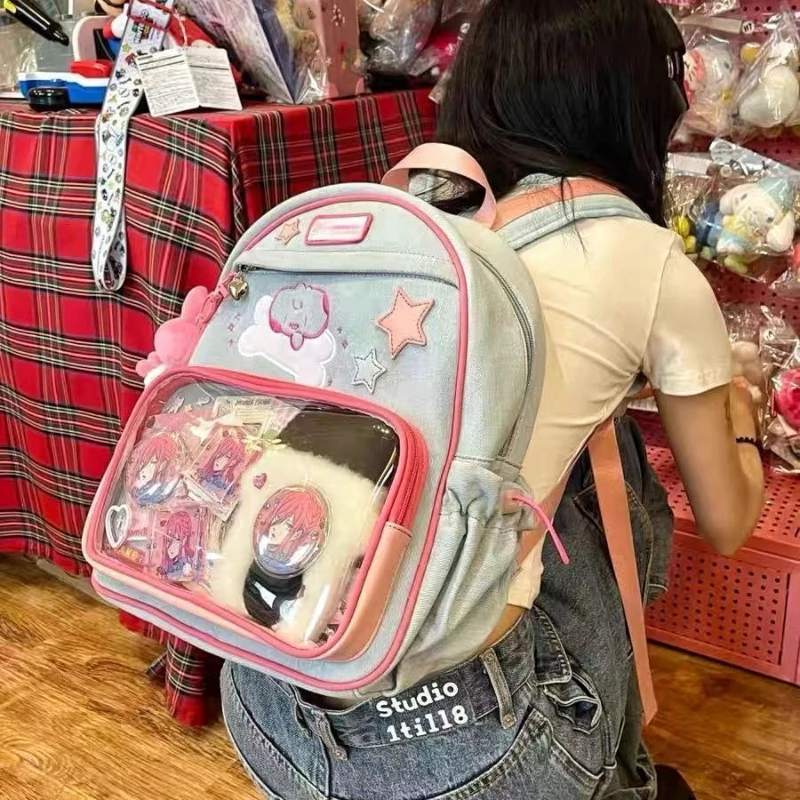 Y2K Cute Patchwork Ita Backpack New Women Fashion Design Nylon Students Knapsack Harajuku Girl Transparent Bags Travel Schoolbag 6