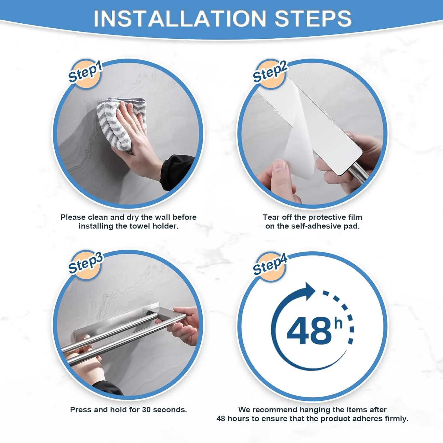 Portasciugamani da bagno senza foratura, barra portasciugamani biadesiva in acciaio inox nero da 39 cm, portasciugamani per bagno e cucina_voghion.com