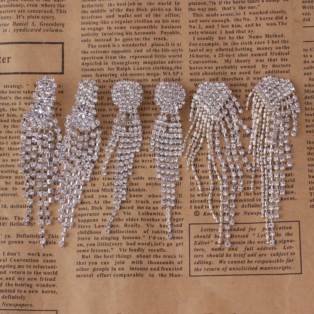Rhinestone Crystal Long Tassel Tear Drop Geometric Flower Clip on Earrings No Pierced for Women Hypo-Allergenic Earring