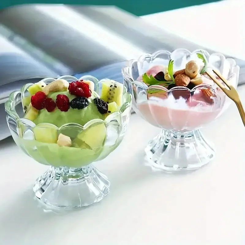 Clear Bowls for Ice Cream Sundaes Fruit Yogurt Snacks Clear Glass Dessert Bowl Set Funky Base Design Elegant Serving Cups