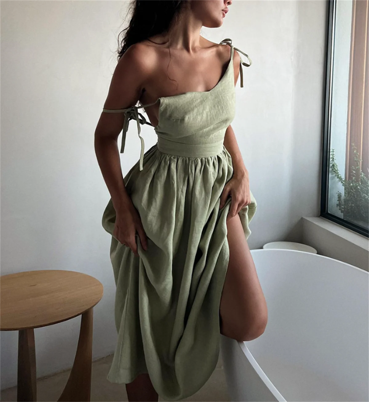 Baixnsj Vestido Largo De Playa Con Tirantes Delgados Ajustables Y