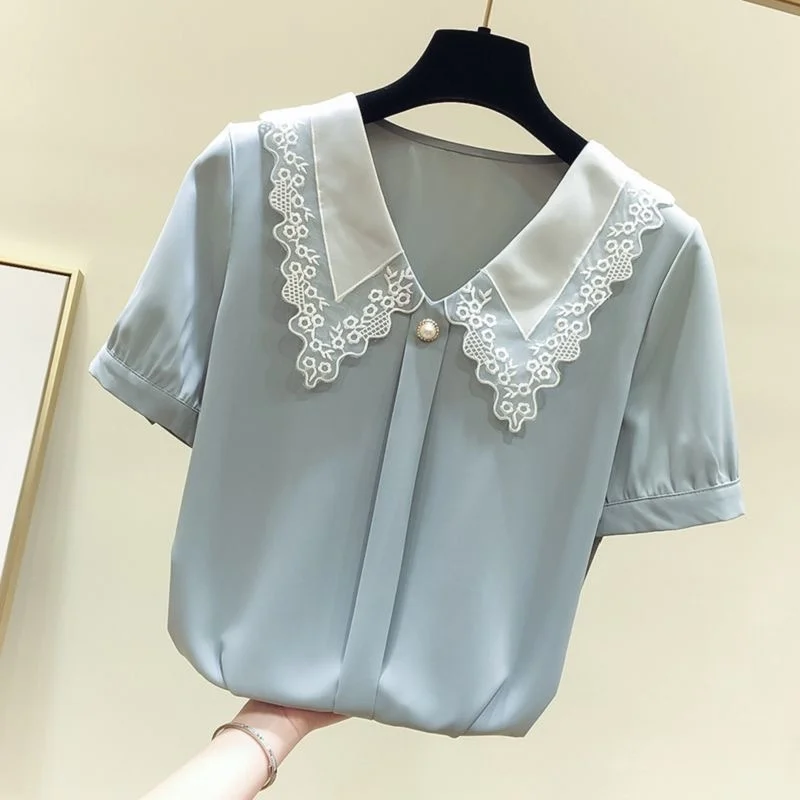 Women-Spring-Summer-Style-Blouses-Shirts-Lady-Casual-Short-Sleeve-Peter ...