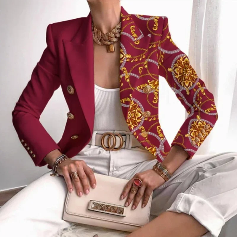 9 Styles New Printed Blazers Winter Spring Slim Double Breasted Short Blazers Casual Commute Suit Office Lady Chic Formal Suits