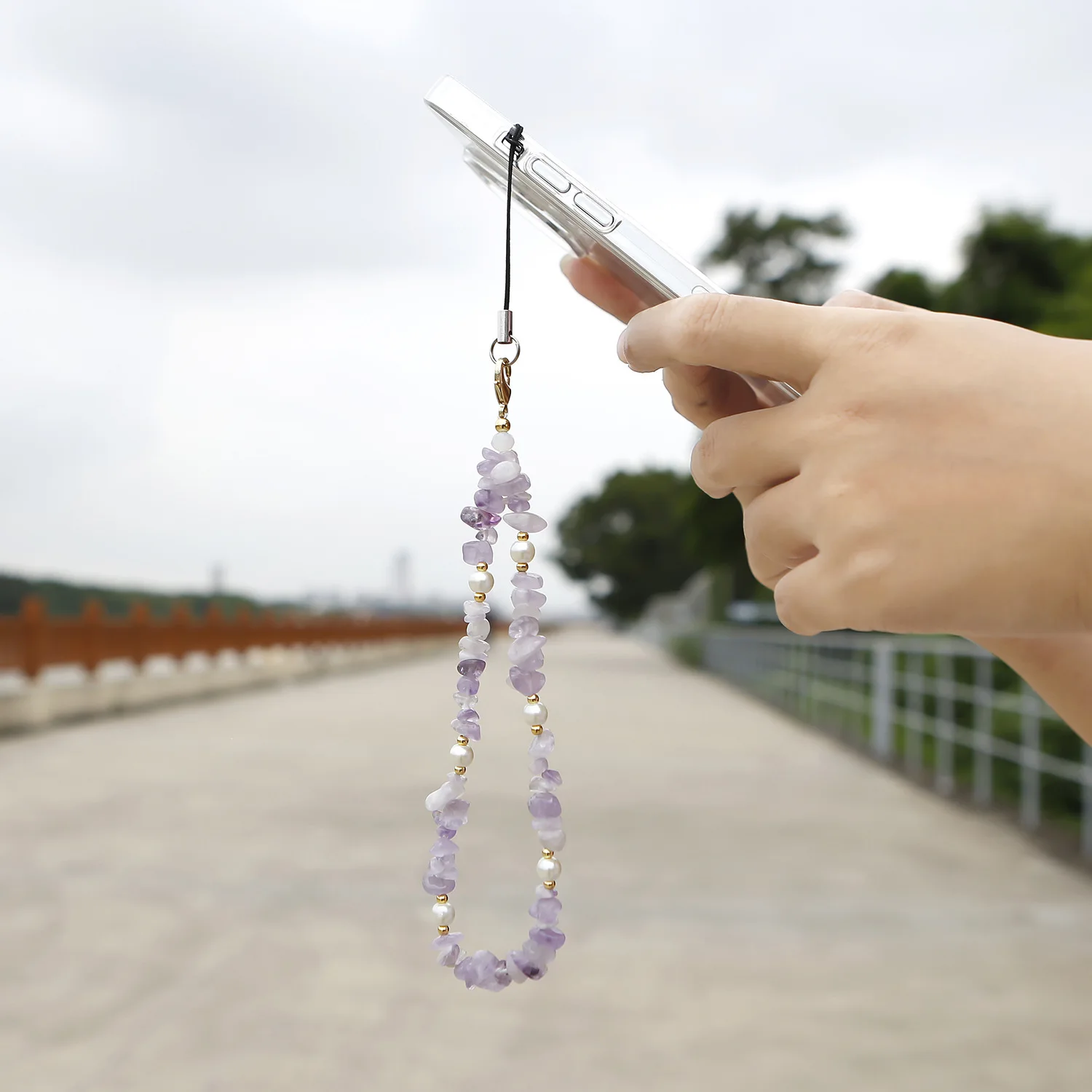 Handmade Bohemian Gemstone Pearl Phone Lanyard Accessory