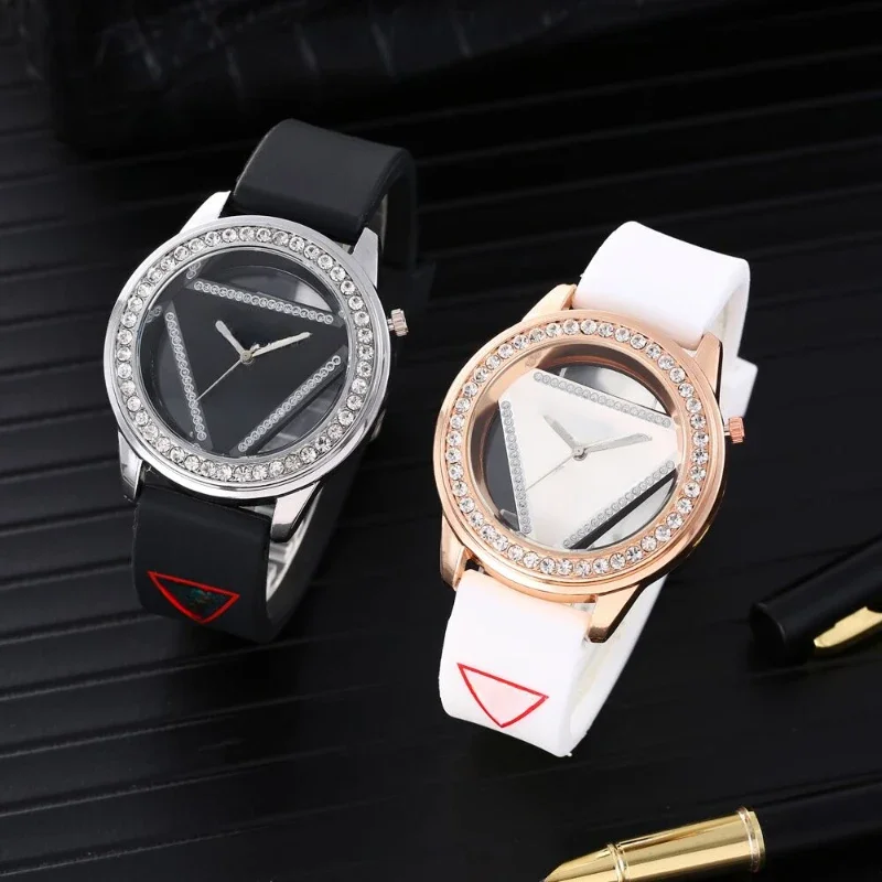 

Luxury Brand AAA Jelly Silicone Band Minimalist Diamond Triangle Hands Clock Decorative Quartz Watch for Women reloj para mujer