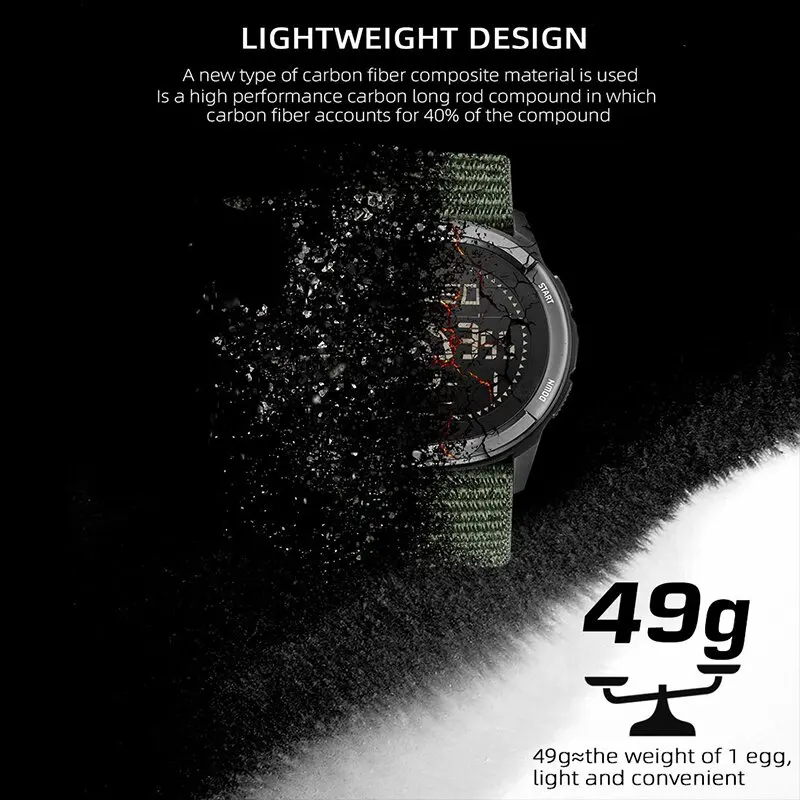 NORTH EDGE ALPS Men's Digital Carbon fiber Watch Shock Militray Sports Super Light Outdoor Compass Waterproof 50M Wristwatches 4