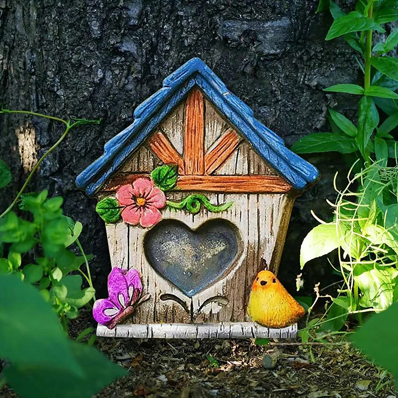 

Fairy Gnome Door Figurines Elf Home Wooden Fairy Garden Window Door Art Tree Sculpture Statues Ornament Outdoor Decoration