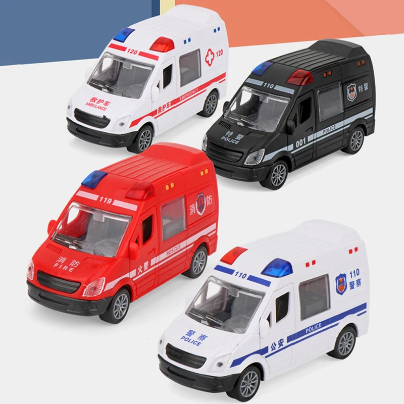 

1Pcs Kids Toy Inertia Car Hospital Rescue Ambulance Police Cars Model Boys Pull Back Car Toys Children Birthday Christmas Gifts