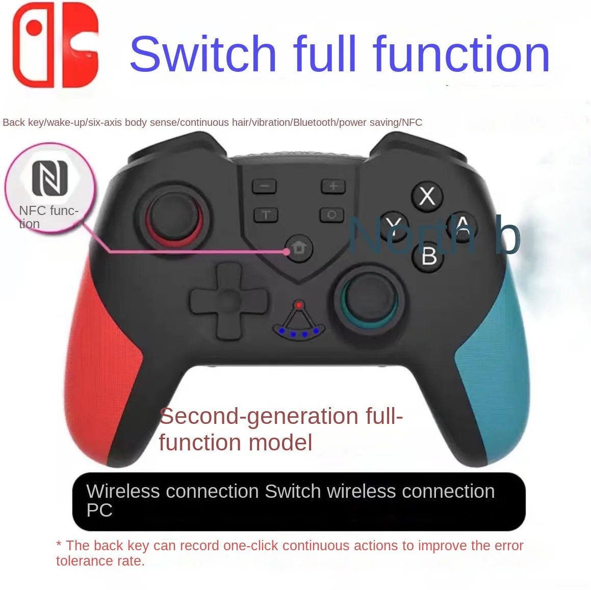 

Bluetooth Wireless Controller For Nintendo Switch Pro PC Gamepad One Button Wake Double Vibration Six-axis Somatosensory Gyrosco