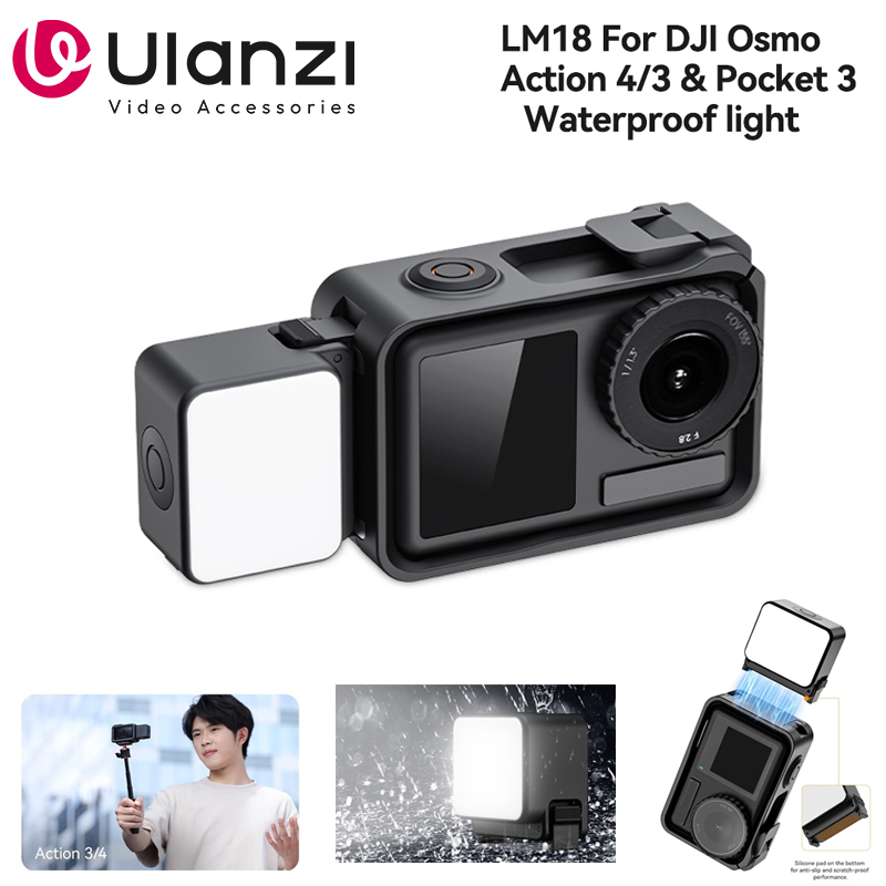 Ulanzi LM18 Led Video Fill Light IPX5 Waterproof  Magnetic 5600K for DJI Osmo Action 5/4/3 & Pocket 3 Action Camera Accessories