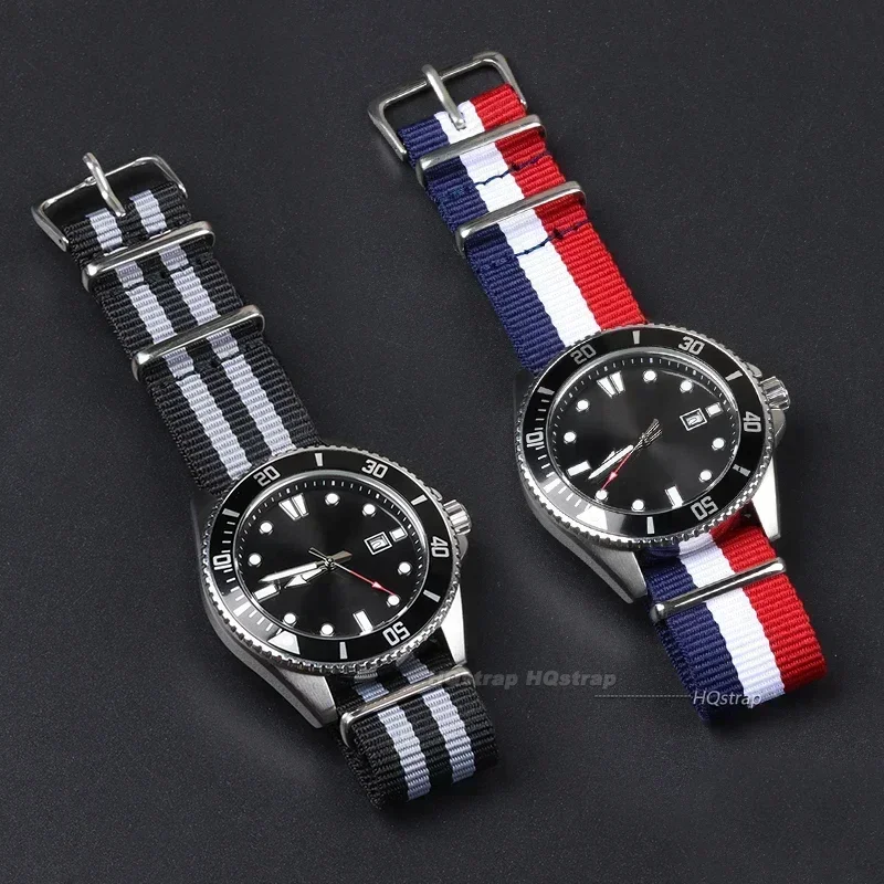 Nylon Army Sports Band - Black Watch Strap with Fabric Belt and Buckle Accessories