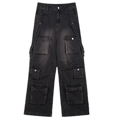 

2024 Y2K Streetwear Multiple Pockets Baggy Cargo Jeans Pants For Men Clothing Vintage Loose Women Denim Trousers Pantalon Homme