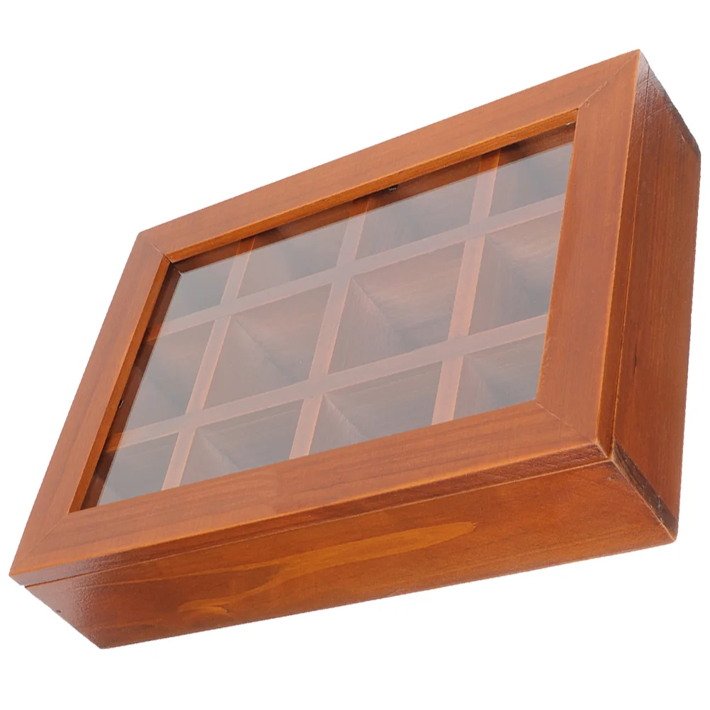 

Solid Wood Retro Aged Transparent Glass 12-compartment Storage Box Jewelry Stationery Watch Display Case Wooden Organizer