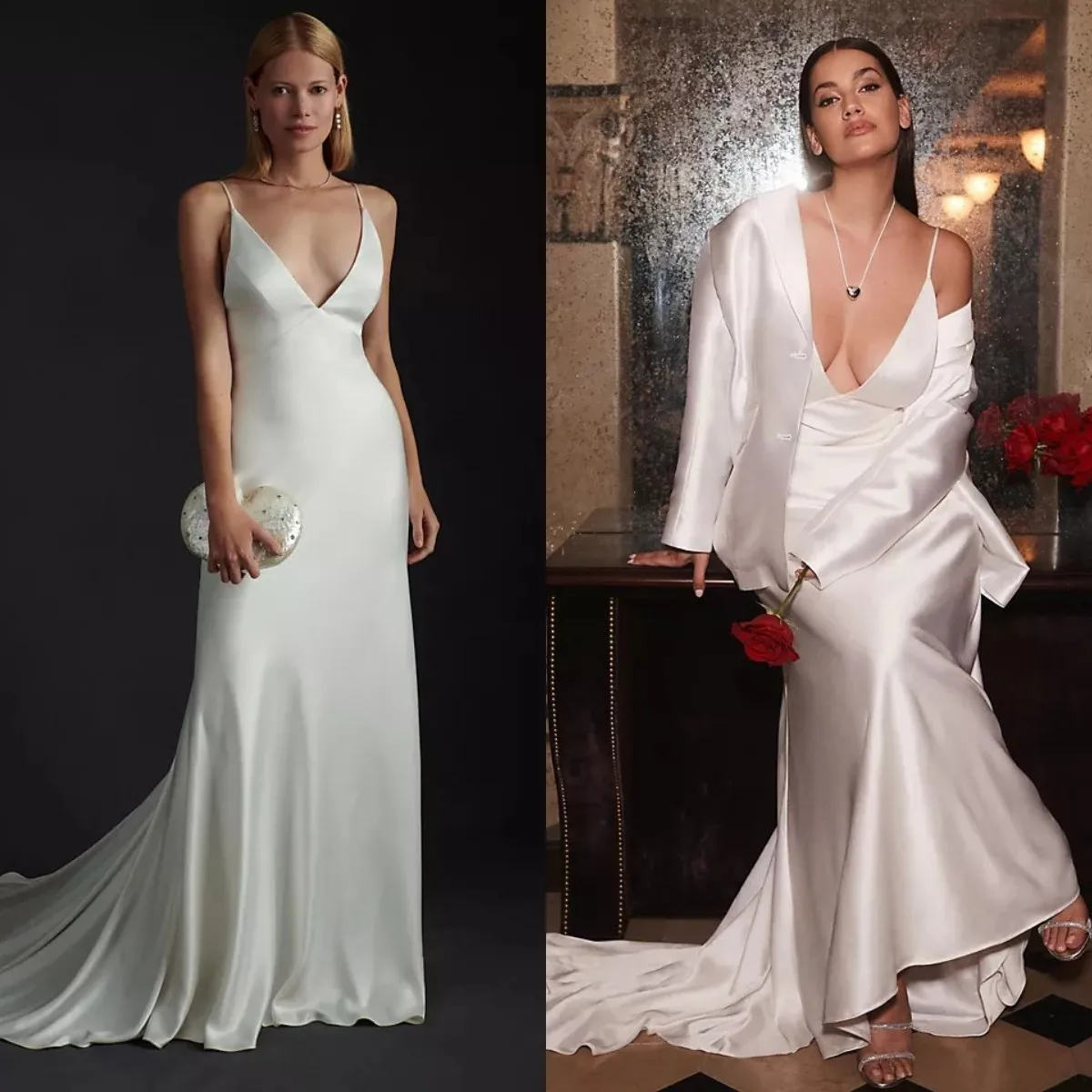 

Simple Solid Satin Wedding Dress with Jacket Spaghetti Straps Formal Bridal Gown Slim Fit Romantic robe de moriee