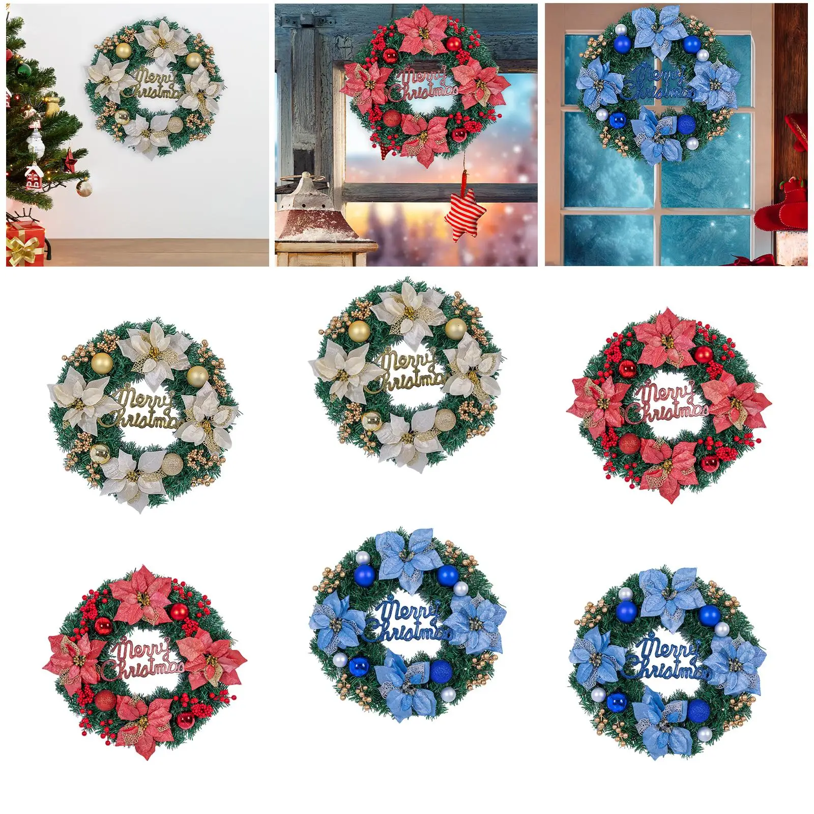 Christmas Wreath Garland Hanging Ornament for Holiday Indoor Outdoor Winter