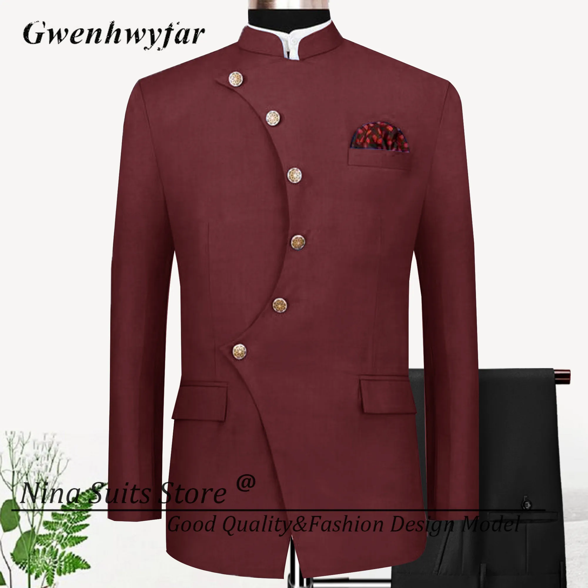 G&N African Design Men Suits Whole Black Unique Blazer Button Way Slim Fit Pants Groomsmen Wedding Tuxedos 2 Pieces Suit