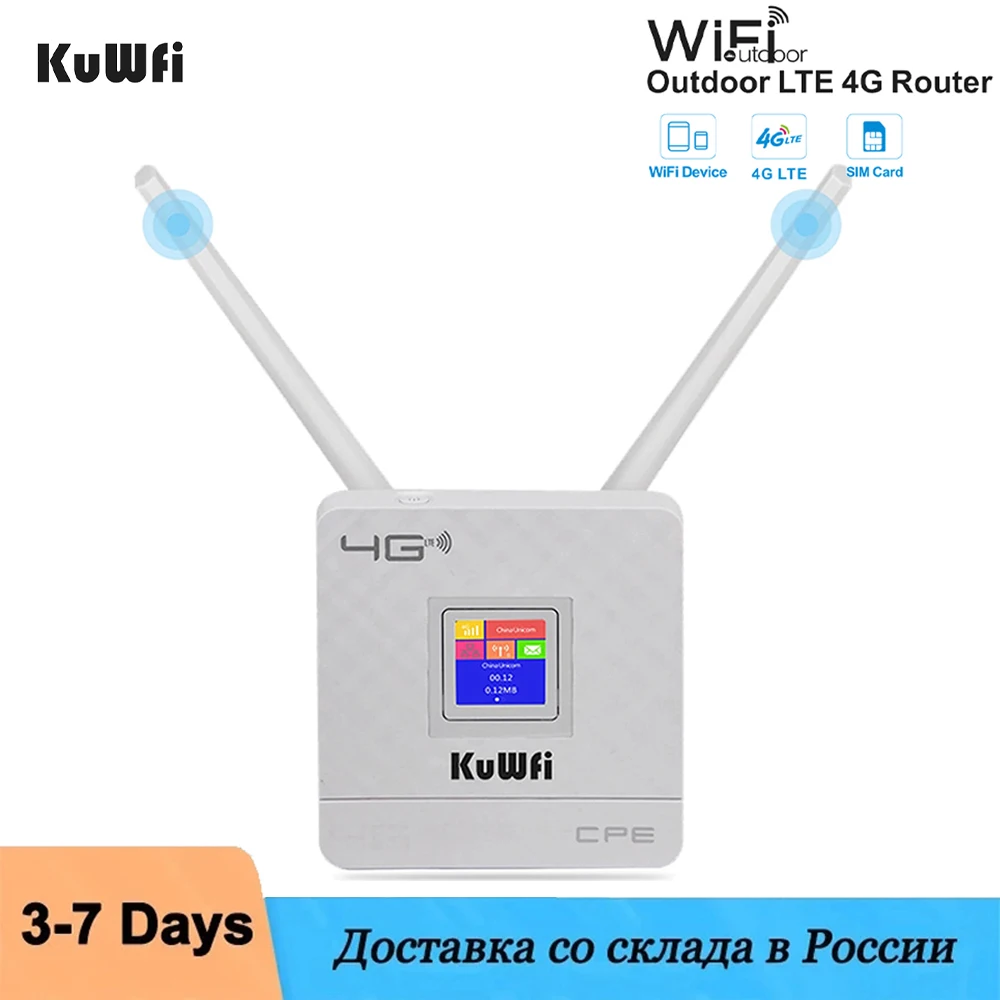 Wi-Fi-роу тер KuWFi 4G со слотом для Sim-карты, 150 Мбит/с 4g wi fi роу тер 150mbps беспроводной роу тер cpe cat4 мобильный hotspot роу тер слот для sim карты 2 внешние антенны wan lan порт