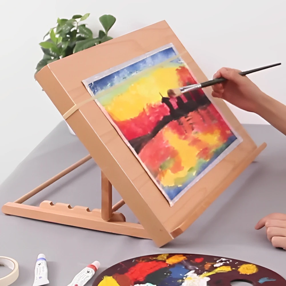 Desktop Drawing Board Adjustable Angle Wooden Sketching Board Portable Wood Painting Easel Multi-Function for Beginners Students