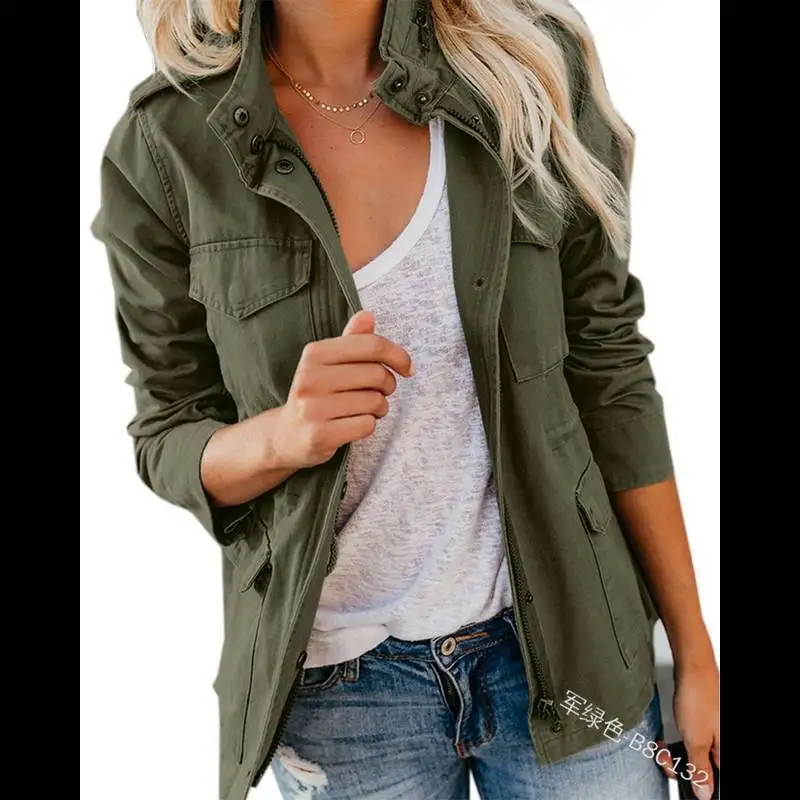 Easy on Me Metallic Fabric Flap Pocket Cargo Style Zipper Loose Jacket main image 0