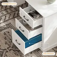 L-Shaped Executive Desk with Drawers, Charging Station, Storage, Rustic Cream White Home Office Desk 3