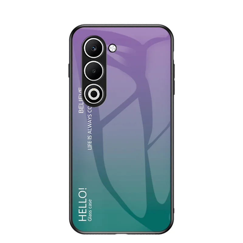 Shockproof Gradient Tempered Glass Phone Case with Silicone Bumper