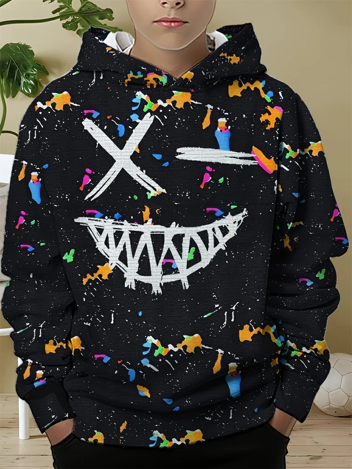 thumbnail image 1 of Ropa para niños, sudadera con capucha con estampado digital 3D de payaso aterrador de Halloween para niños, camisetas informales de poliéster de manga larga para primavera y otoño, ropa para niños, 1 of 5