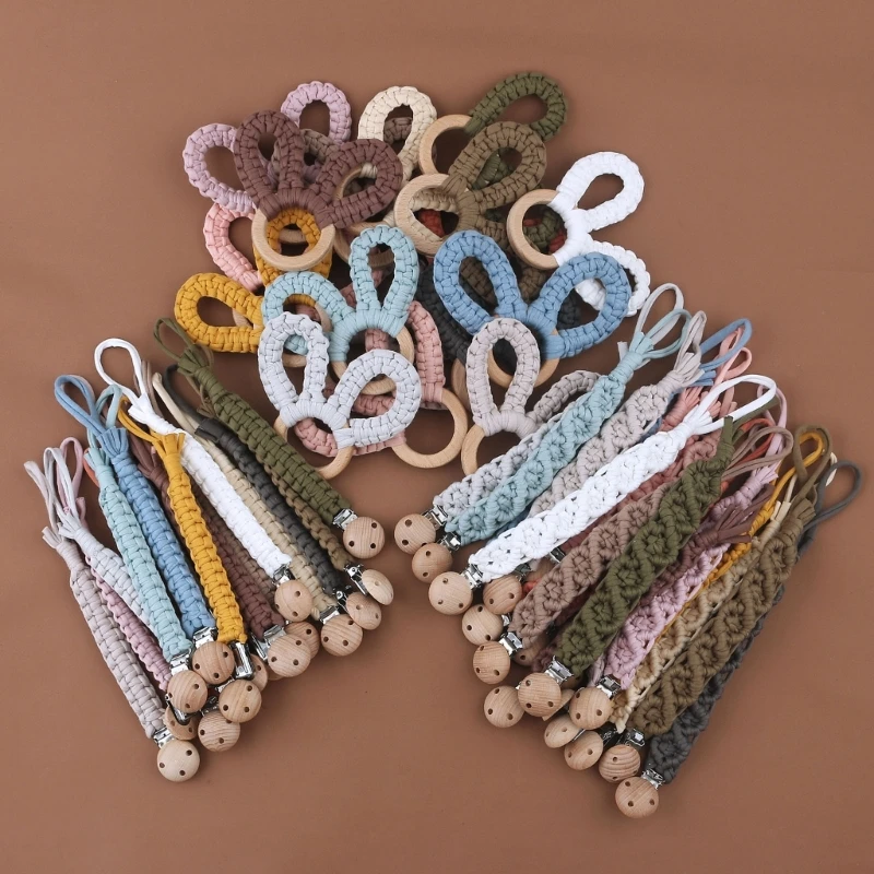 

Baby Wooden Rattle Pacifier Anti-Lost Clip Teether Toy Soother Holder Music Toy